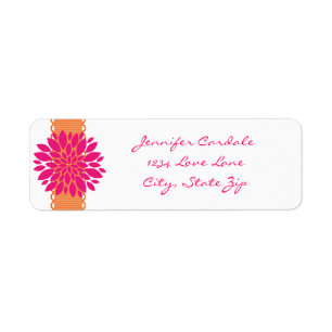 Orange Ribbon Pink Flower Return Address Labels