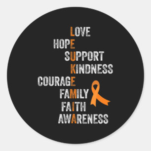 Orange Ribbon Sign Retro Vintage Aml Leukemia Awar Classic Round Sticker