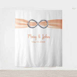 Orange Ribbon Silver Infinity Wedding Backdrop Tapestry