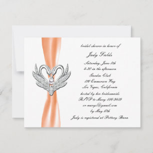 Orange Ribbon Silver Swan Bridal Shower Invitation