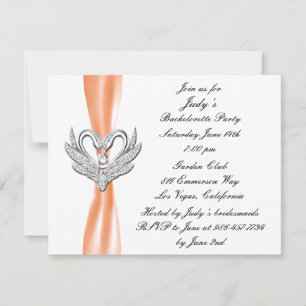 Orange Ribbon Silver Swans Bachelorette Party Invitation