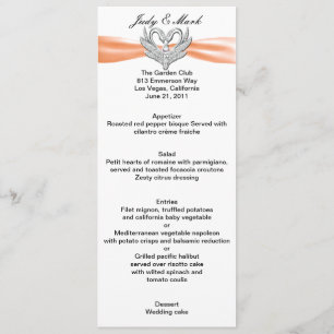 Orange Ribbon Silver Swans Menu Card