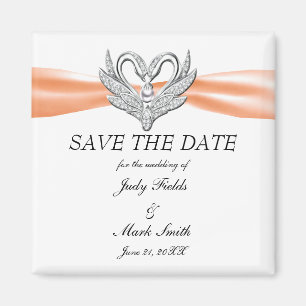 Orange Ribbon Silver Swans Save The Date Magnet