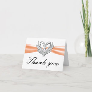 Orange Ribbon Silver Swans Thank You Card