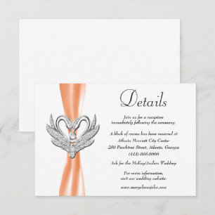 Orange Ribbon Silver Swans Wedding Details Enclosure Card