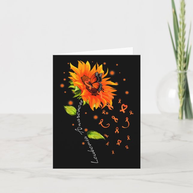 Orange Ribbon Sunflower Butterfly Leukaemia Awaren Card (Front)