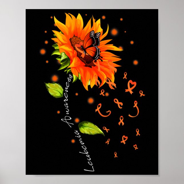 Orange Ribbon Sunflower Butterfly Leukaemia Awaren Poster (Front)