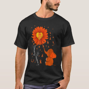 Orange Ribbon Sunflower Elephant Leukaemia Awarene T-Shirt
