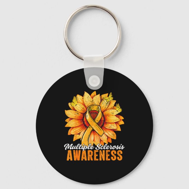 Orange Ribbon Sunflower Multiple Sclerosis Awarene Key Ring (Front)