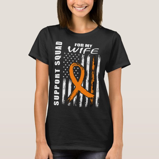 Orange Ribbon Wife Leukaemia Awareness Usa Flag Ca T-Shirt (Front)