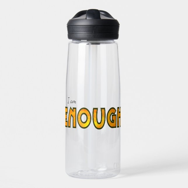 Orange Ripple I Am Enough Typograph Digital Design Water Bottle (Front)