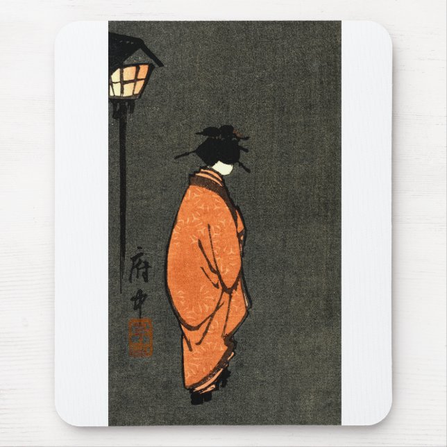 Orange Robed Geisha Mouse Mat (Front)