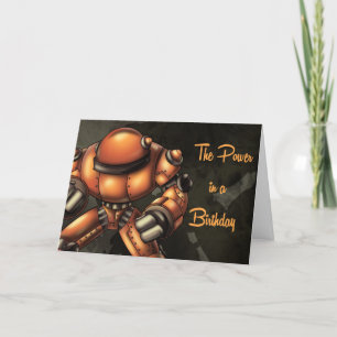 Orange Robot Birthday Card