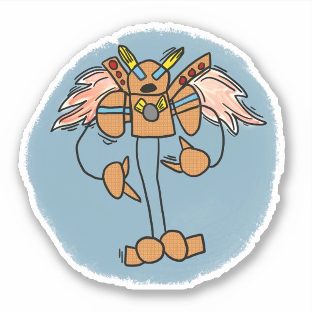 Orange Robot Comic Book Style Sticker (Front)