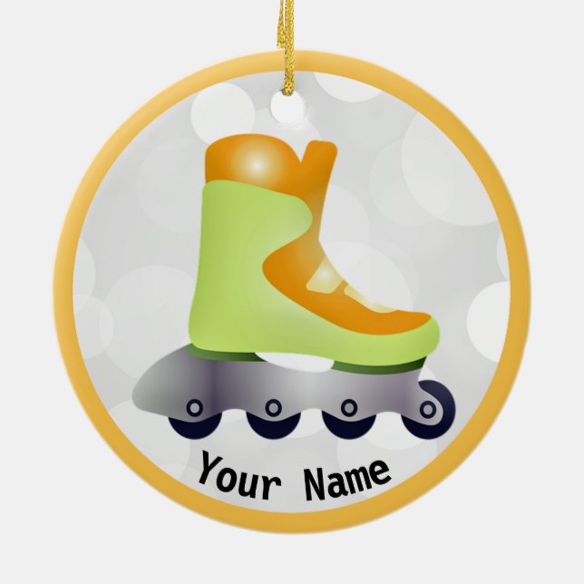 Orange Rollerblade Skate Design Ceramic Ornament (Back)