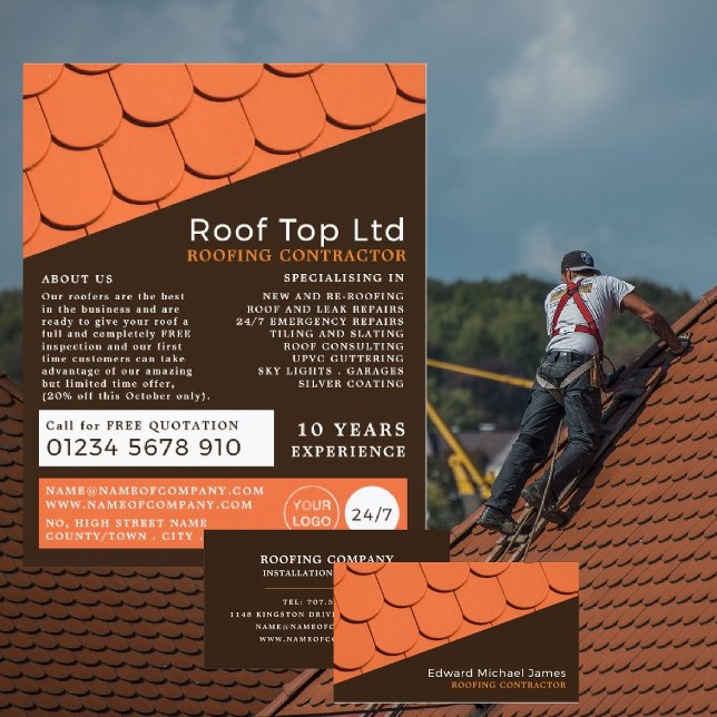 Orange Roof Tiles, Roofer, Roofing Contractor Business Card (Creator Uploaded)