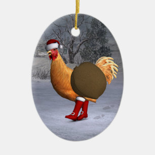 Orange Rooster Santa Claus Ceramic Tree Decoration
