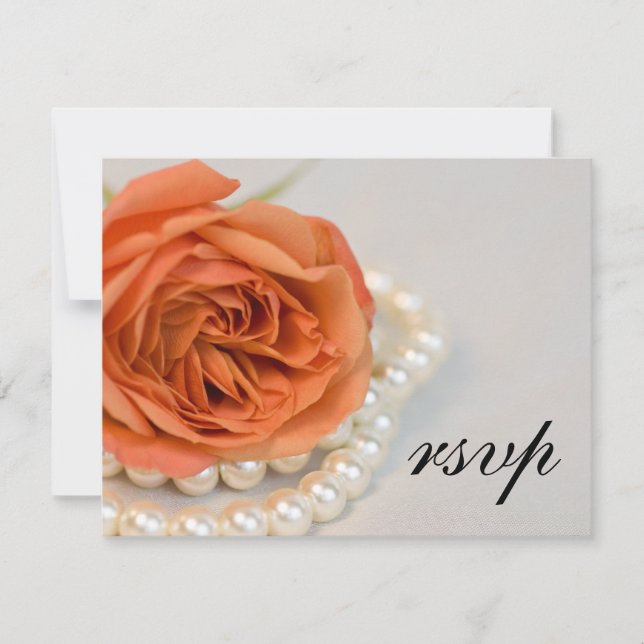 Orange Rose and Pearls Wedding RSVP Response Card (Front)