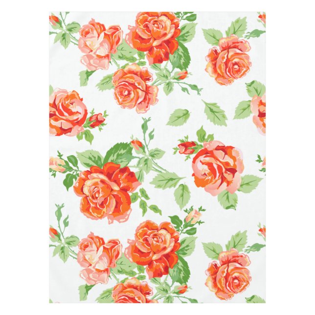 Orange rose and white classic print tablecloth (Front)