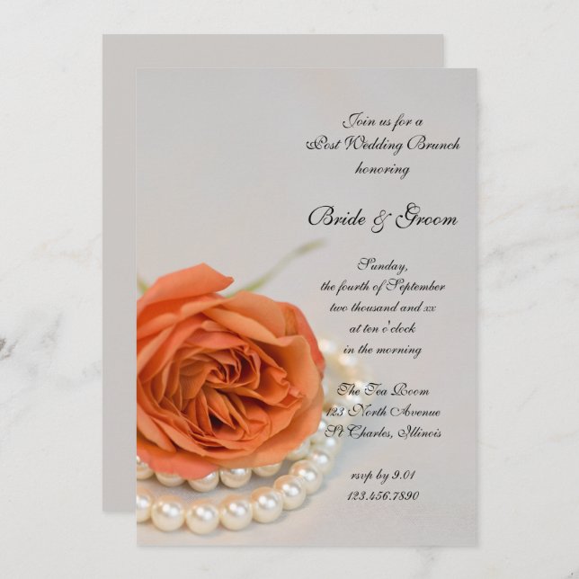 Orange Rose and White Pearls Post Wedding Brunch Invitation (Front/Back)