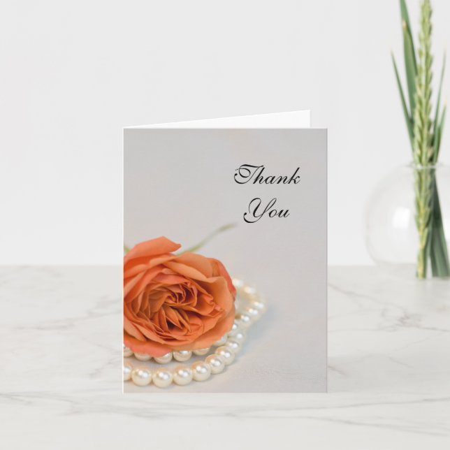 Orange Rose and White Pearls Thank You (Front)