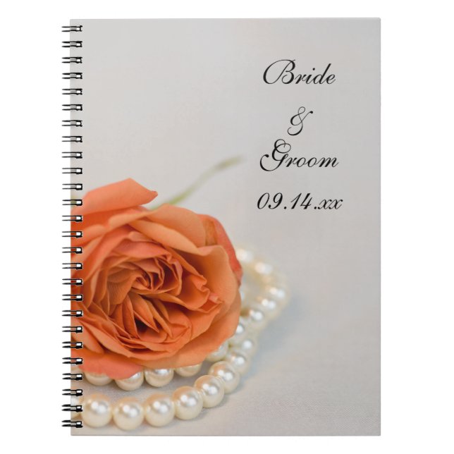 Orange Rose and White Pearls Wedding Notebook (Front)