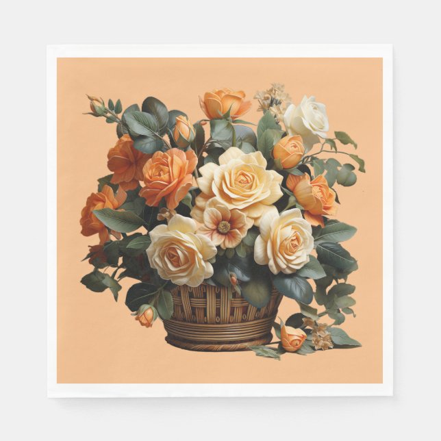 Orange Rose Basket Napkin (Front)