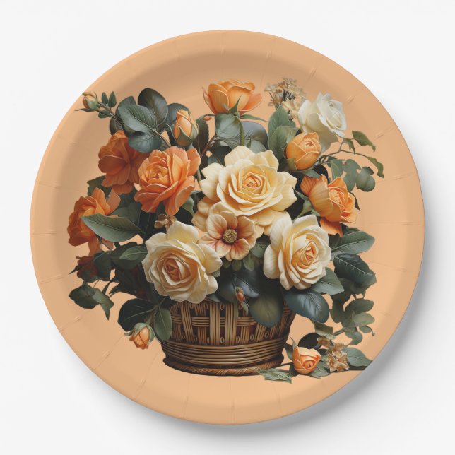 Orange Rose Basket Paper Plate (Front)