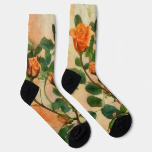 Orange Rose Floral Art Socks Flower Socks
