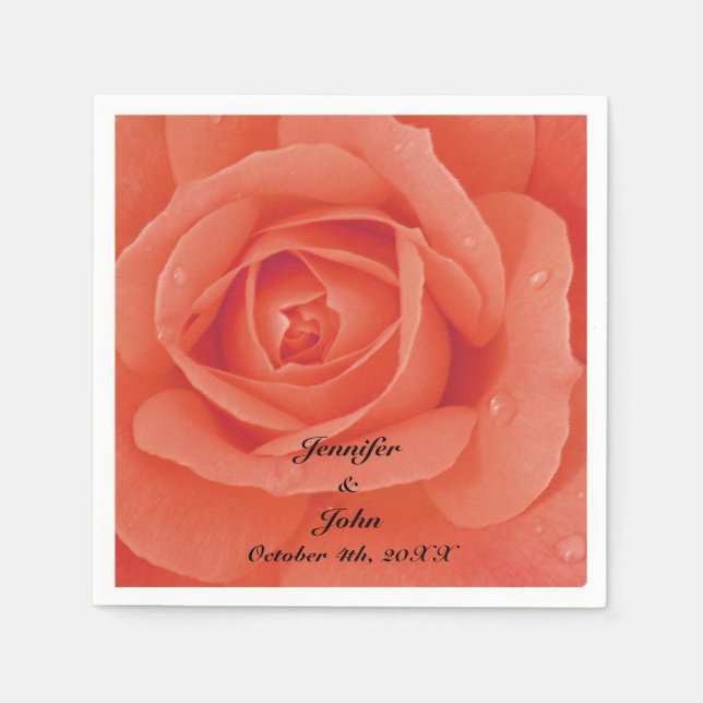 Orange Rose Floral Flower Artsy Colourful Wedding Napkin (Front)
