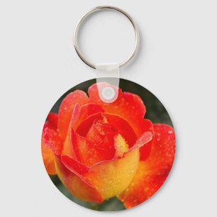 Orange Rose Floral Key Ring