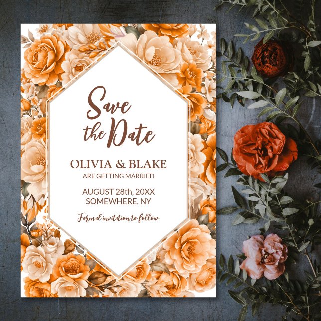 Orange Rose Floral Wedding Save The Date (Creator Uploaded)