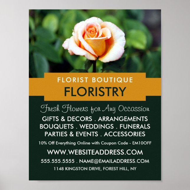 Orange Rose, Florist, Floristry Advertising Poster (Front)