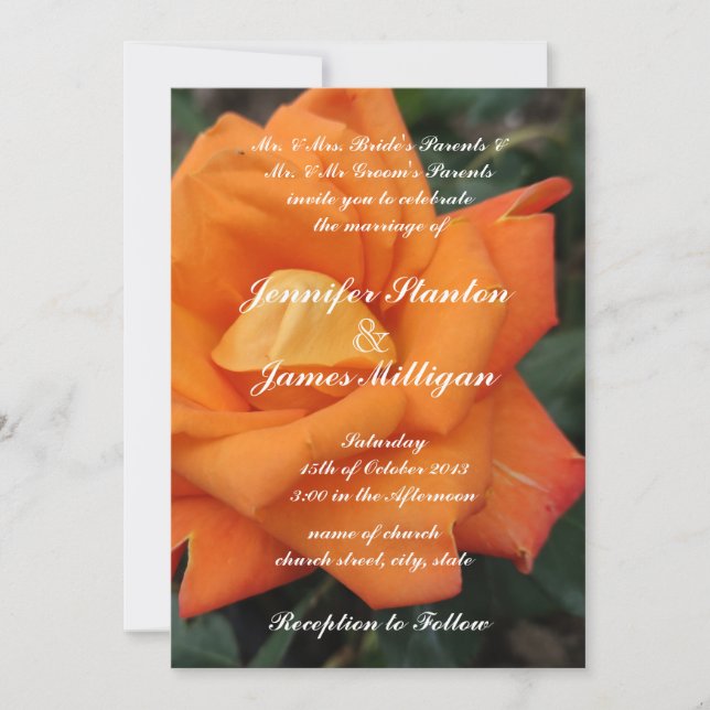 Orange rose flower invitation (Front)
