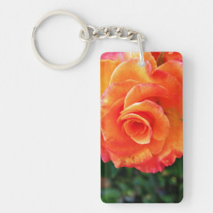Orange rose flower key ring