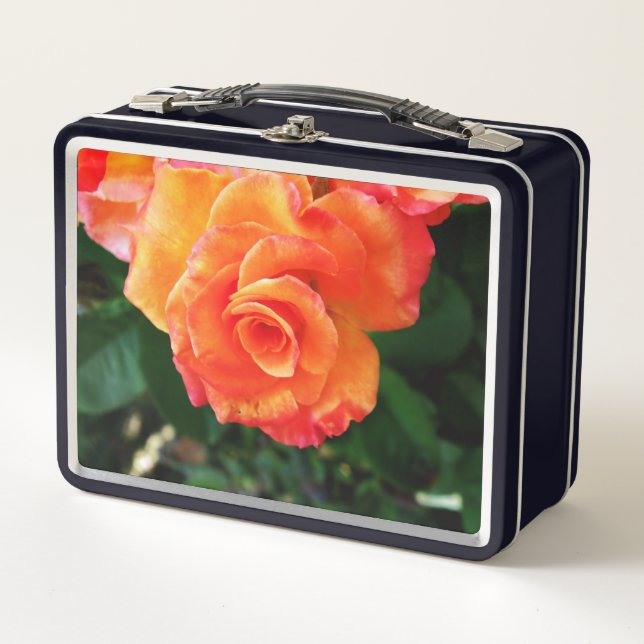 Orange rose flower metal lunch box (Front)