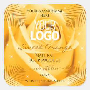 Orange Rose Flower Product Labels Palm Leaves Logo