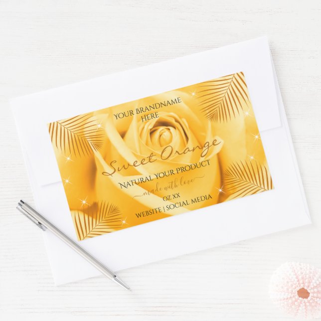 Orange Rose Flower Product Labels with Palm Leaves (Envelope)