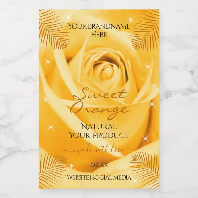 Orange Rose Flower Product Labels with Palm Leaves (Single Label)