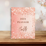 Orange rose gold glitter name script 2023 planner<br><div class="desc">An orange and rose gold gradient background. Decorated with faux glitter sparkles. Personalize and add a title and a name. The name is written with a modern script,  signature look.</div>