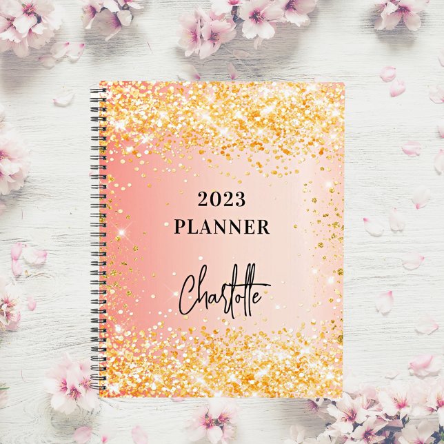 Orange rose gold glitter script glam 2023 planner (Creator Uploaded)