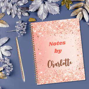 Orange rose gold name script  notebook