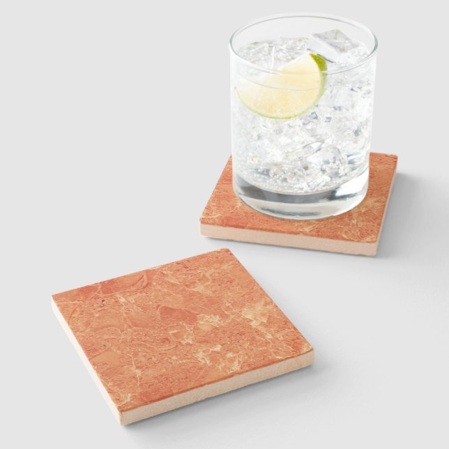Orange Rose Gold Red Marble Texture Stone Coaster (Side)