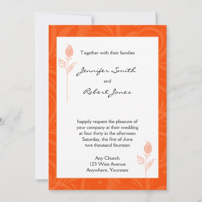 Orange Rose Graphic Wedding Invitation (Front)