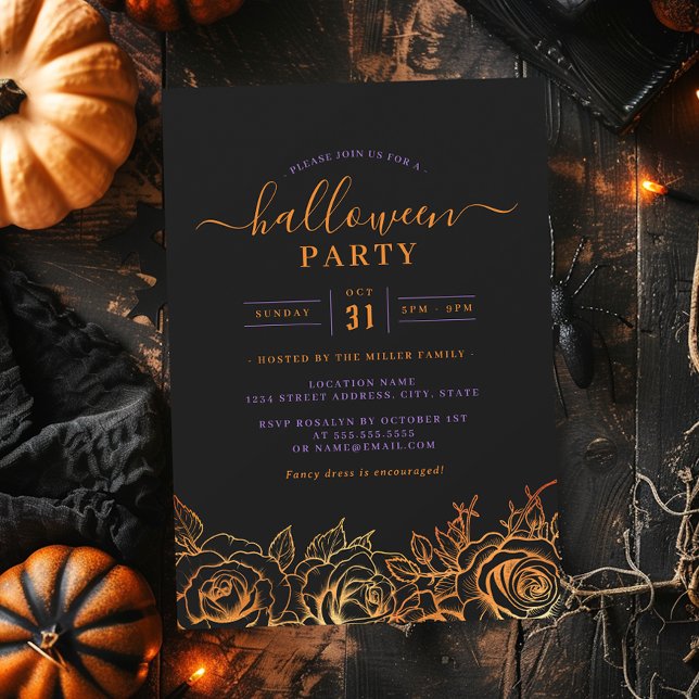 Orange Rose Halloween Party  Invitation (Creator Uploaded)