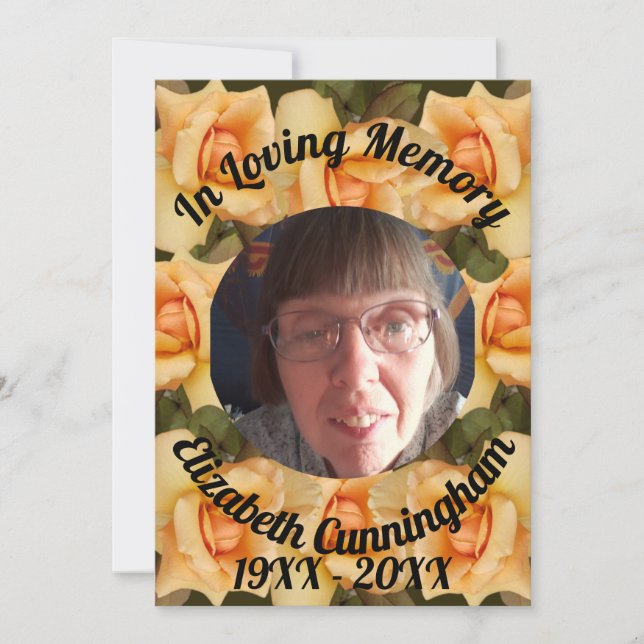 Orange Rose Loving Memory Photo Poem Memorial Invitation (Front)