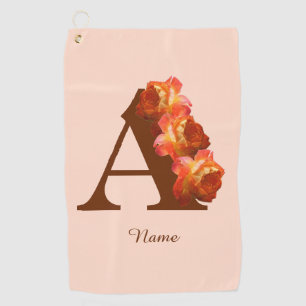 Orange Rose Monogram Initial A Personalised Golf Towel