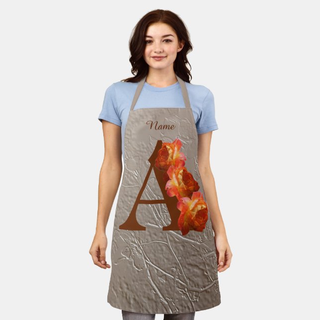 Orange Rose Monogram Initial A Your Name  Apron (Worn)