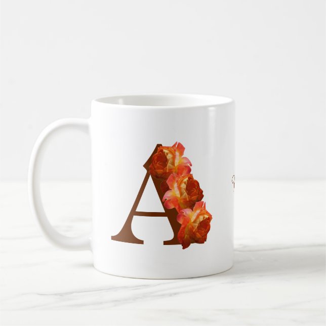 Orange Rose Monogram Initial A Your Name  Coffee Mug (Left)