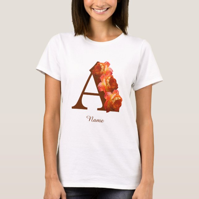 Orange Rose Monogram Initial A Your Name  T-Shirt (Front)